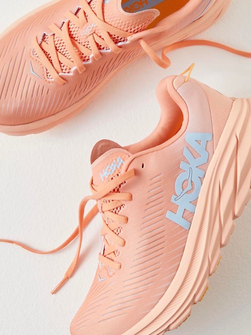Hoka Women's Coral Peach Running Sneakers with Light Blue Logo